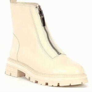 Nastia Liukin X Gianni Bini Bowery Leather Zip-Up Lug Boot in Cream